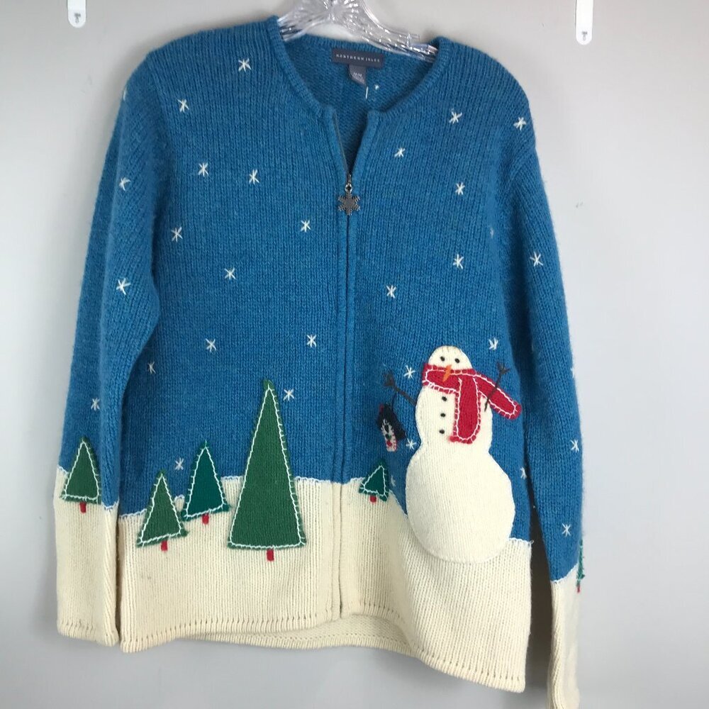 Women's Northern isles Wool applique full zip Cardigan Sweater Size M